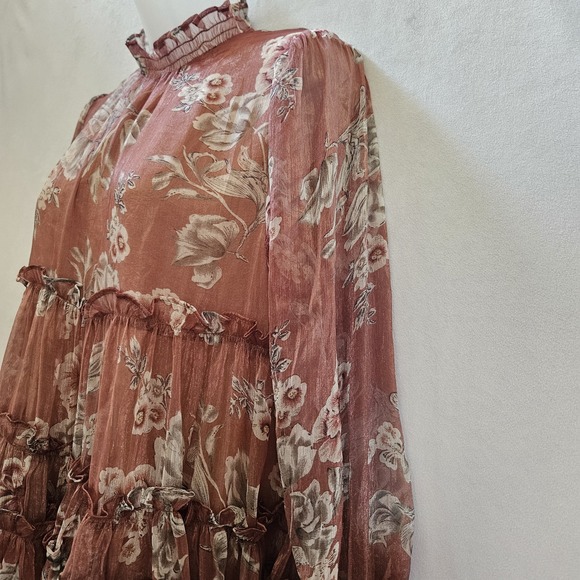 En Saison Dress S Nella Chiffon Tiered Floral Mini Lined Babydoll‎ Mauve Peasant - Picture 12 of 16